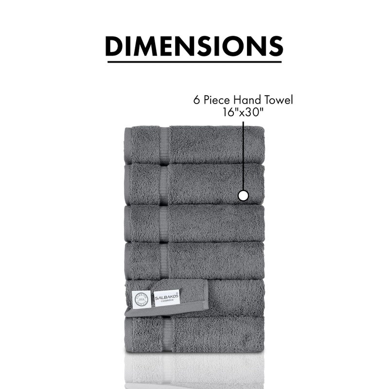 SALBAKOS 100% Turkish Cotton Hand Towel Set of 6 16x30 inch | Heirloom Quality | Hotel & Spa Collection | Ultra Soft, Super Absorbent, Long Lasting Hand Towels | Made in Turkey (Gray, 6 Hand Towels) - Image 5